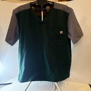 Carhartt Scrub Top Mens XL Green/Gray Medical Pen Pocket Tech Shirt C14108